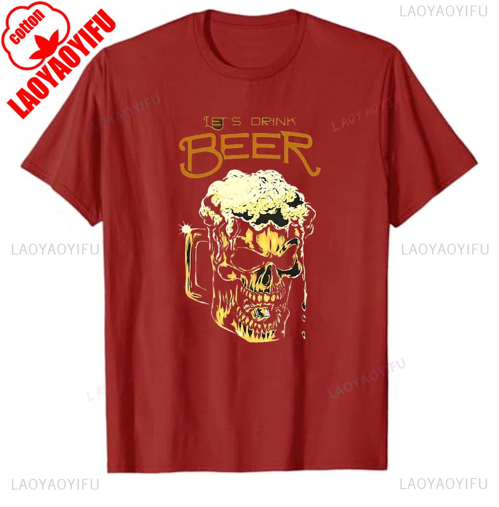 Fashion Men Retro Beer Graphic T Shirts Europe and America Trend Personality Vintage Printed Round Neck Cotton Short Sleeve Tees