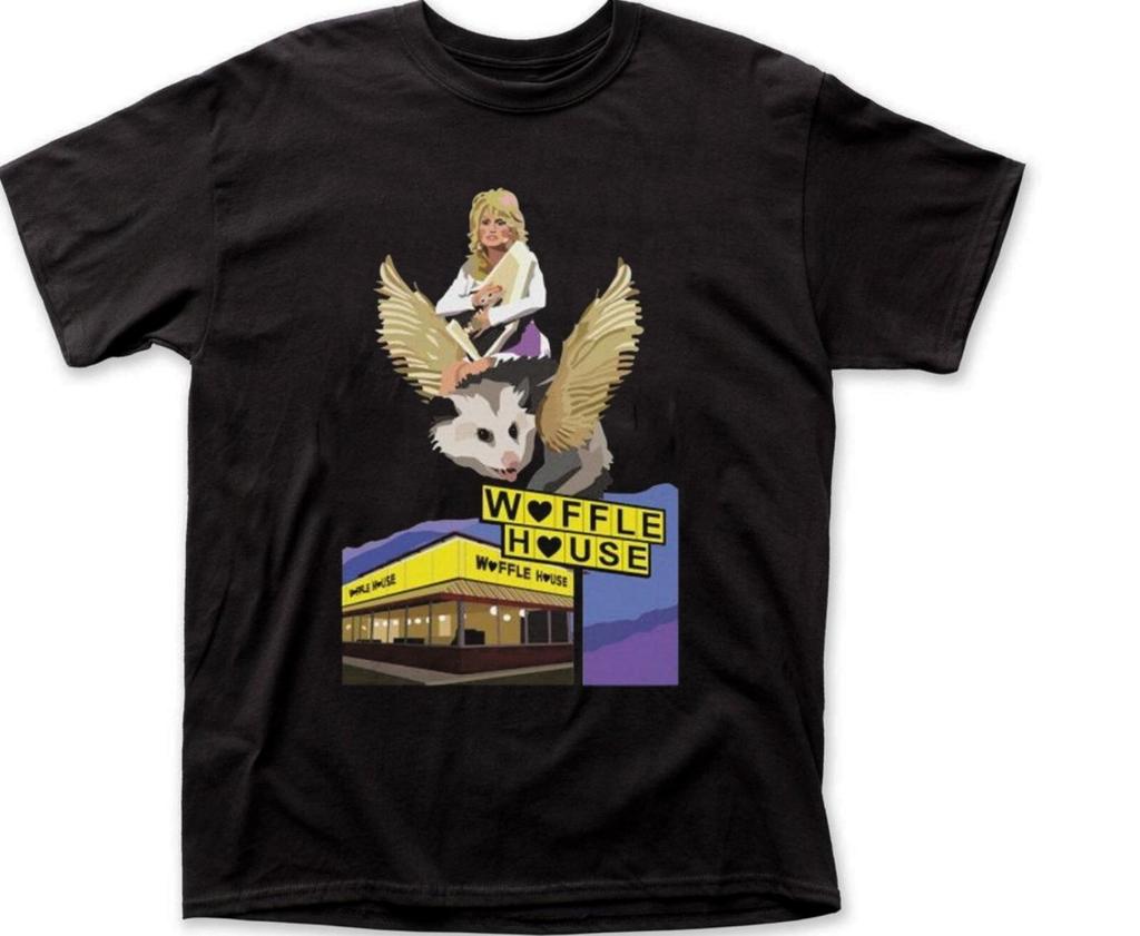 26 Dolly Parton Reitet auf einem geflügelten Opossum über Waffle House Retro T-Shirt Unisex T-Shirt