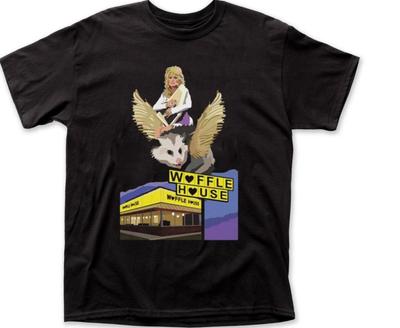 Dolly Parton Riding a Winged Possum Over Waffle-House Retro T-shirt