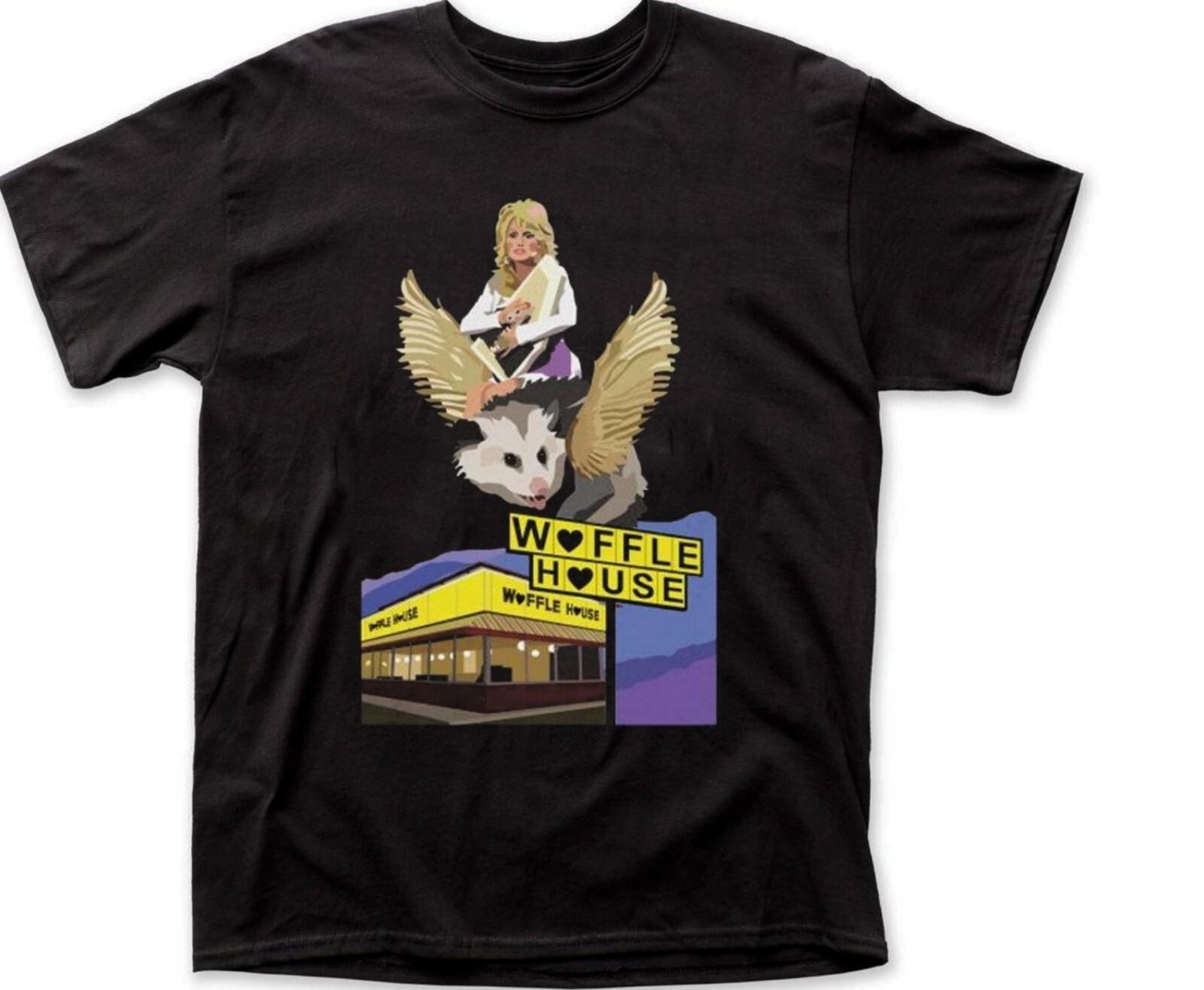 

26 Dolly Parton Riding a Winged Possum over Waffle-House Retro T-shirt Unisex T-Shirt XXXXL