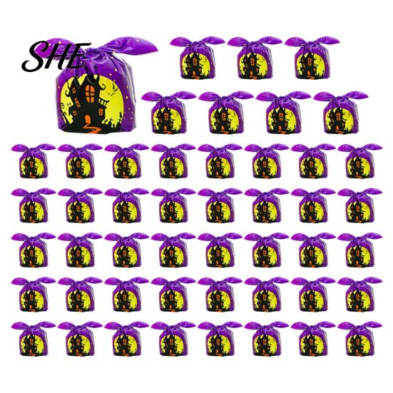 Transparent Cookie Bags with Drawstrings 48 Pcs Halloween Candy Bags, Kids Trick or Treat Goodie Cute Rabbit Small Containers for Party Ear