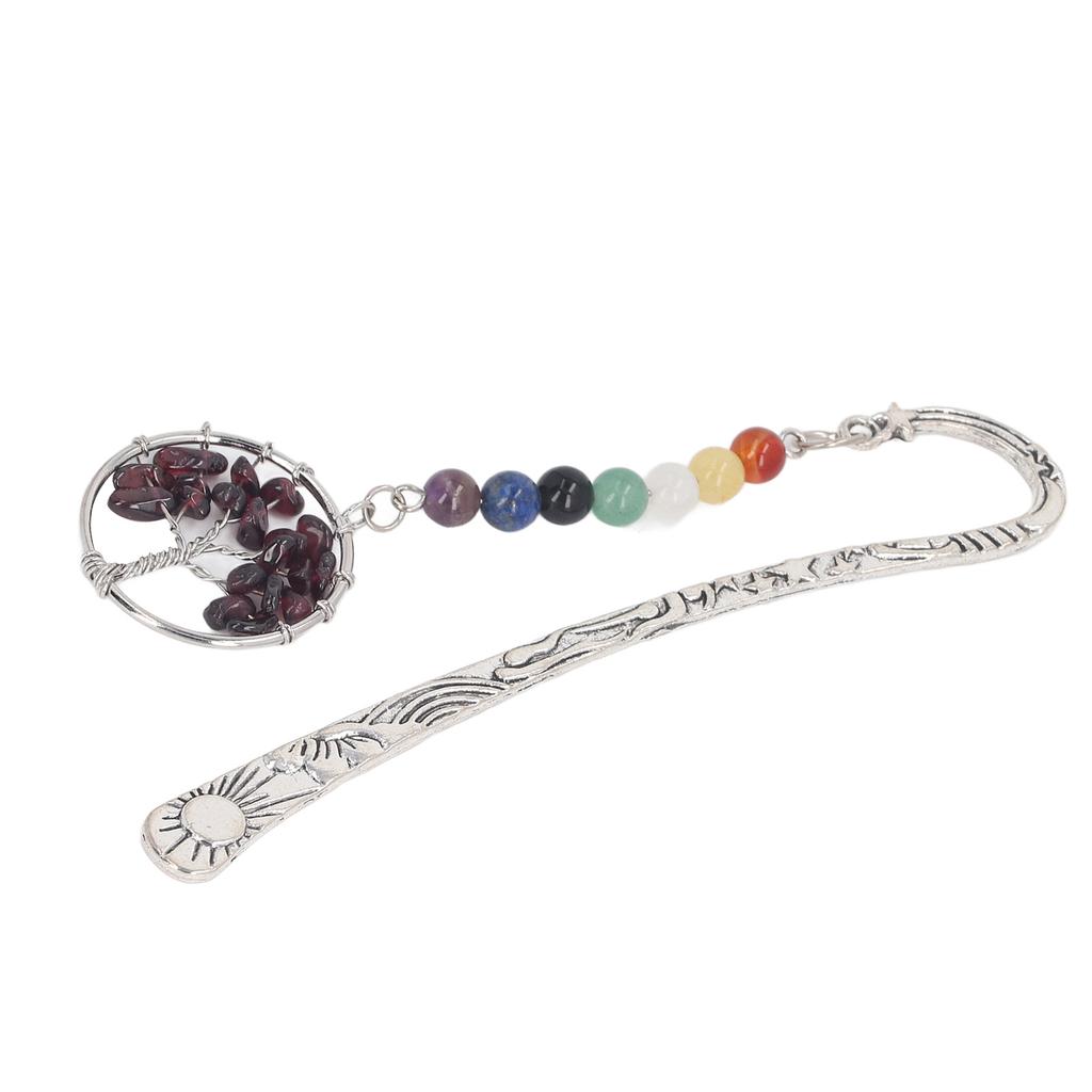 Stone Tree Bookmark Decorative Exquisite Healing 7 Chakra Metal Bookmark for Teacher Students Women Garnet