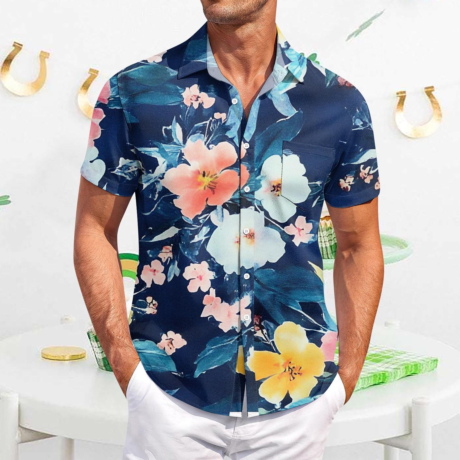 

Мужская повседневная рубашка с короткими рукавами, облегающая, стильная, с гавайским принтом L