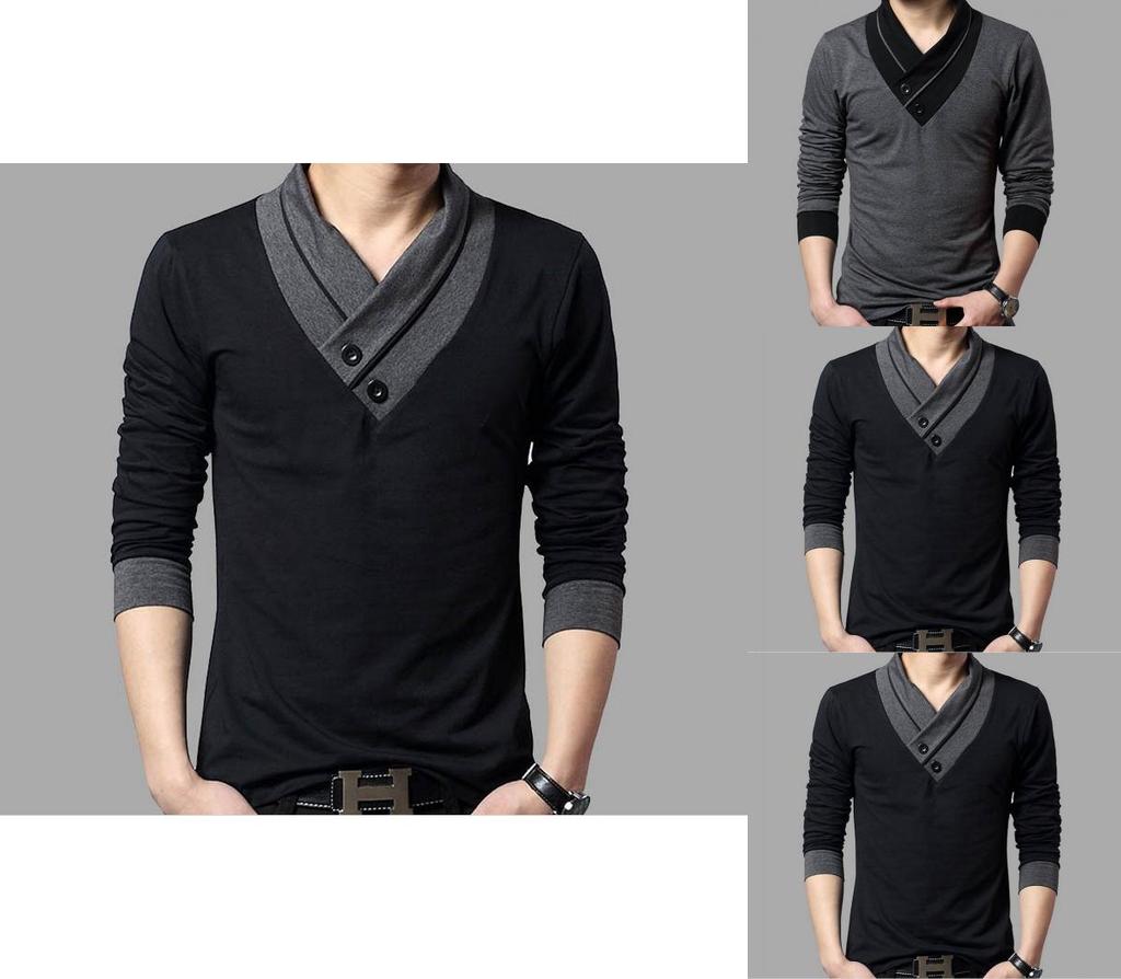 Camiseta De Hombre De Manga Corta Larga Slim Cuello En V Muscle Tee Casual Blusa