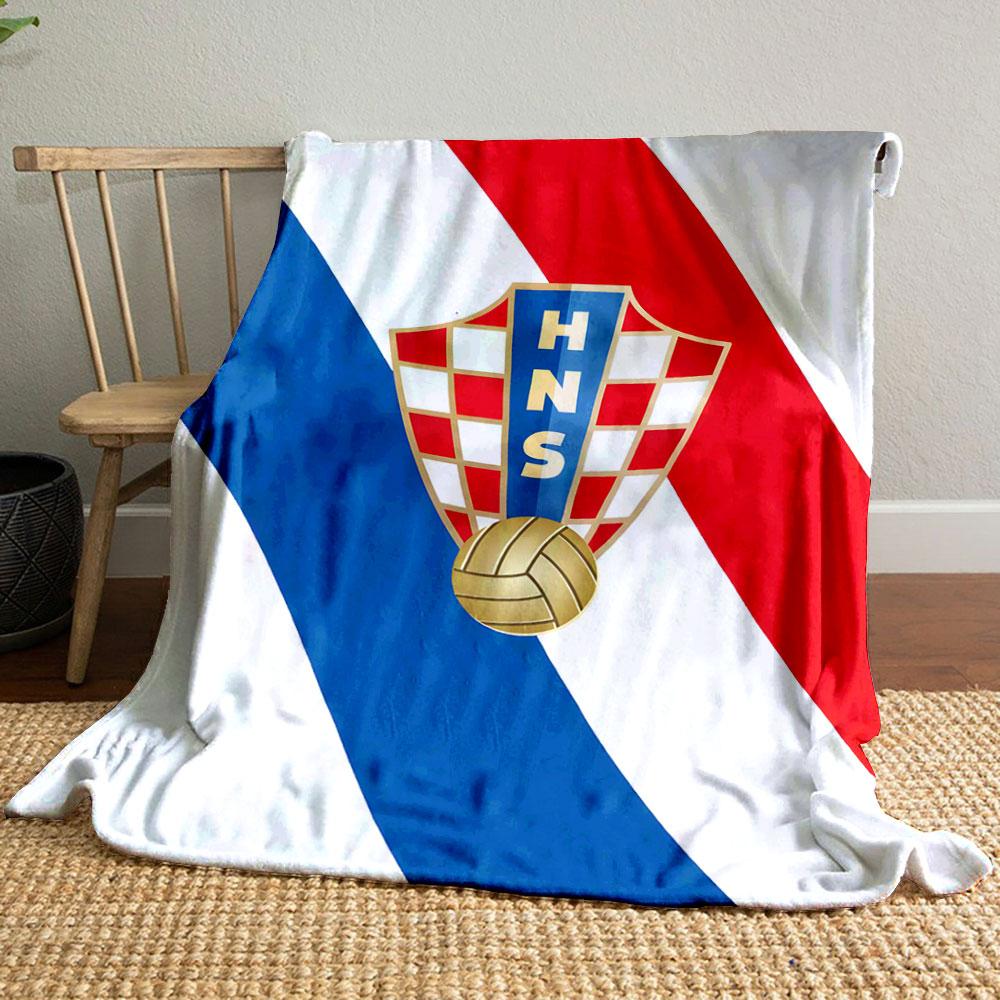 A Shield with Red-white Checkerboard, "HNS," and a Golden Soccer Ball Motif. for All Seasons Blanket Lunch Break Throw Gift