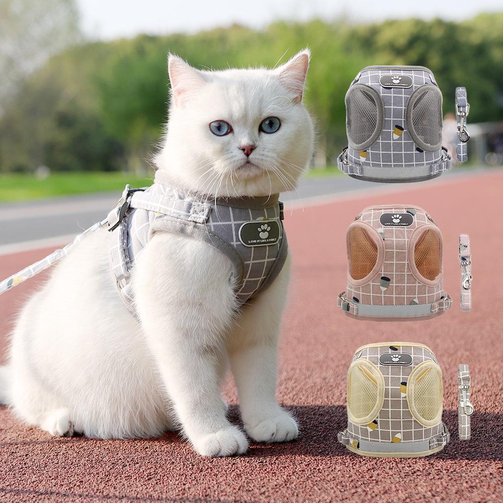 Reflective Plaid Vest Dog Harness & Leash Set for Cats and Dogs