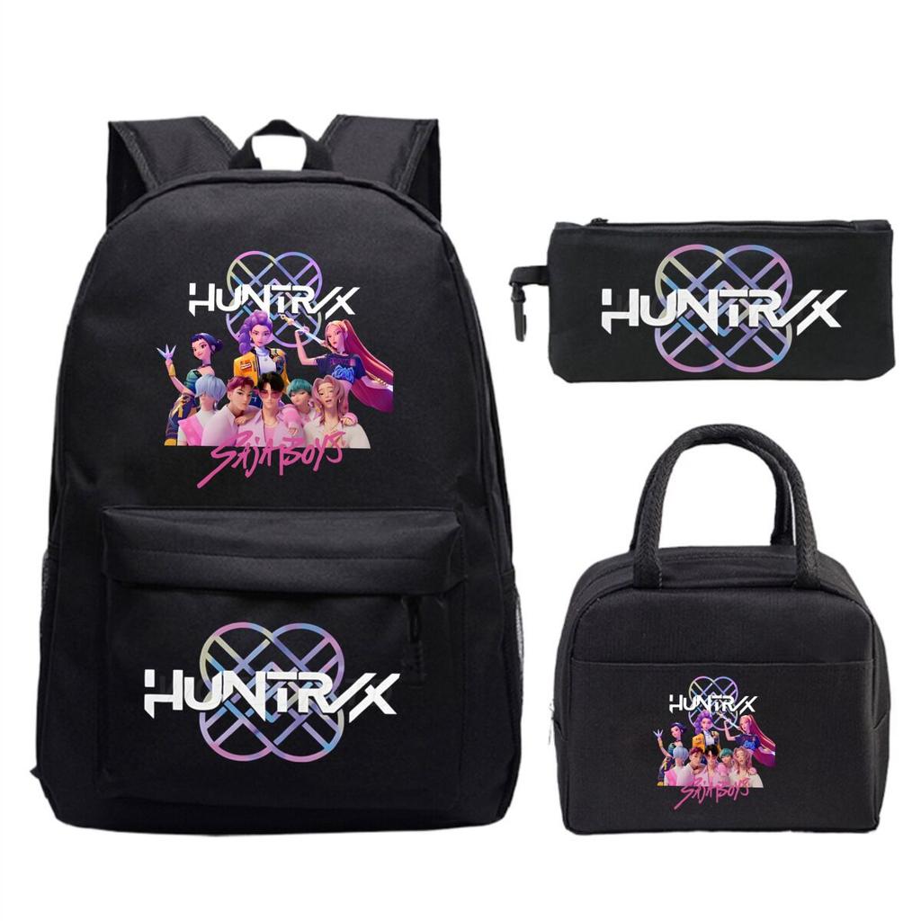 Primary and secondary school students schoolbag three-piece set, animation cartoon personalized printing backpack, casual pencil bag, meal bag