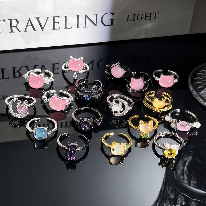 Exquisite Y2K Pink Cat Eye Stone Ring: Stylish, Sweet, and Fashionable Finger Accessory for Women