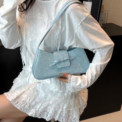 Premium Bow Underarm Bag Women's Trendy Simple Casual Baguette Bag Shoulder Handbag