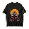 Dark Samurai Dual Swords Print Tee Retro Japanese Street Style Top Pure Cotton T-shirt