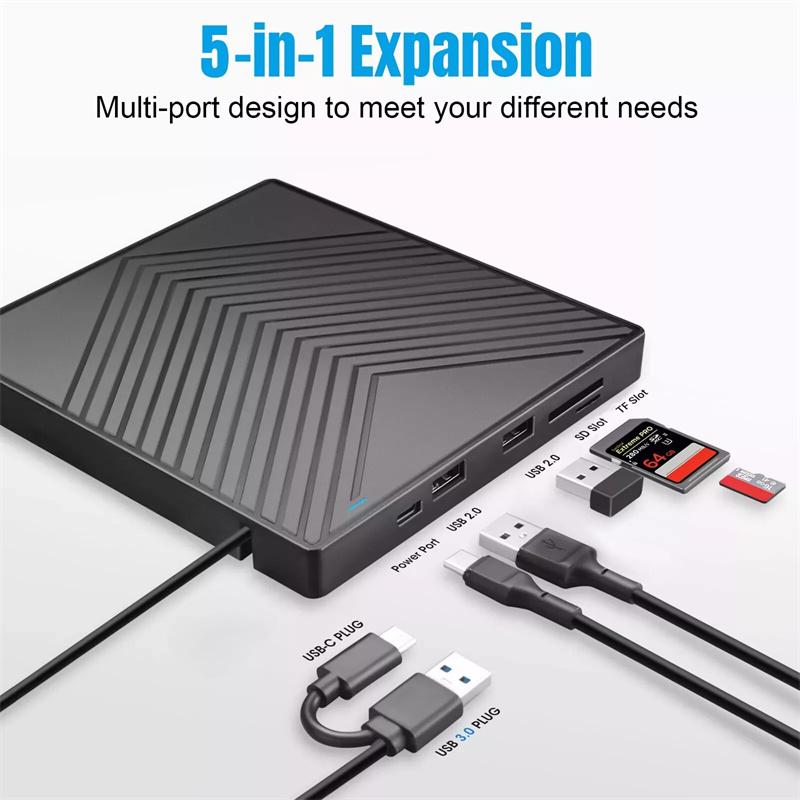 5-In-1 Usb 3.0 Type-C External Dvd Rw Cd Drive Burner Reader Player Optical Drive External For Pc Laptop Windows 11 10