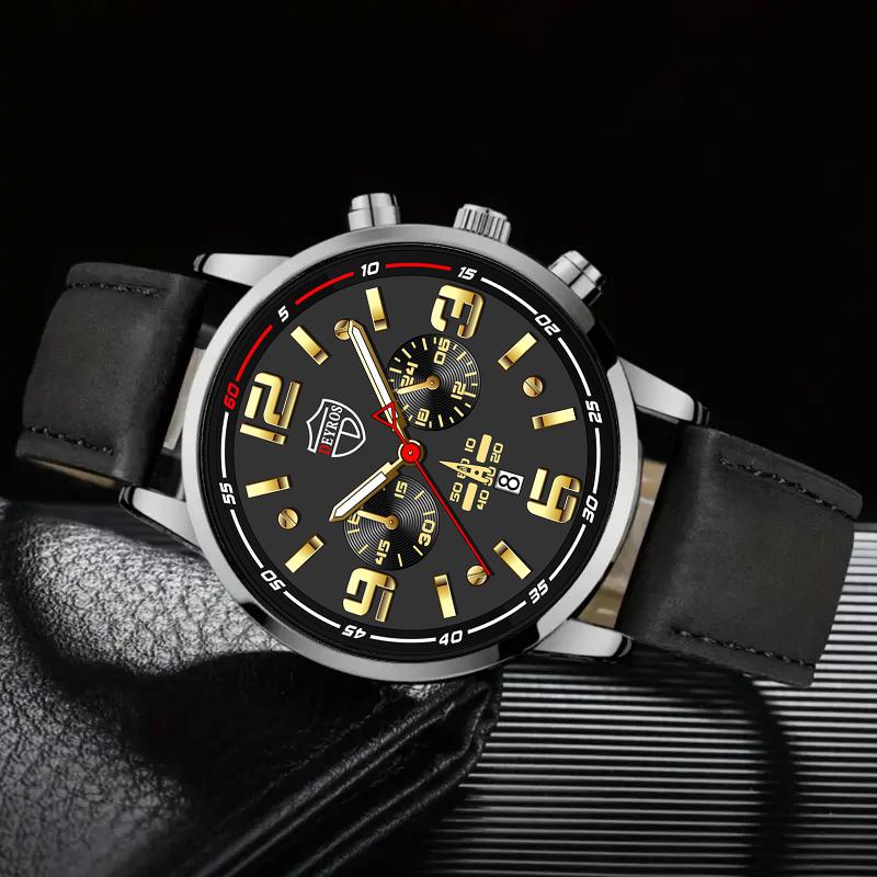 Fashion Men's Casual Sports Quartz Watches Analog PU Leather Wrist Watch with