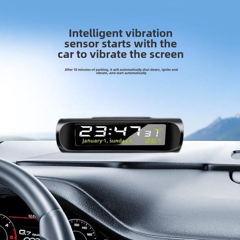 Car Solar Clock with Anti-Drowsiness Alarm, Voice Reminder, Thermometer, and Intelligent LED Lighting