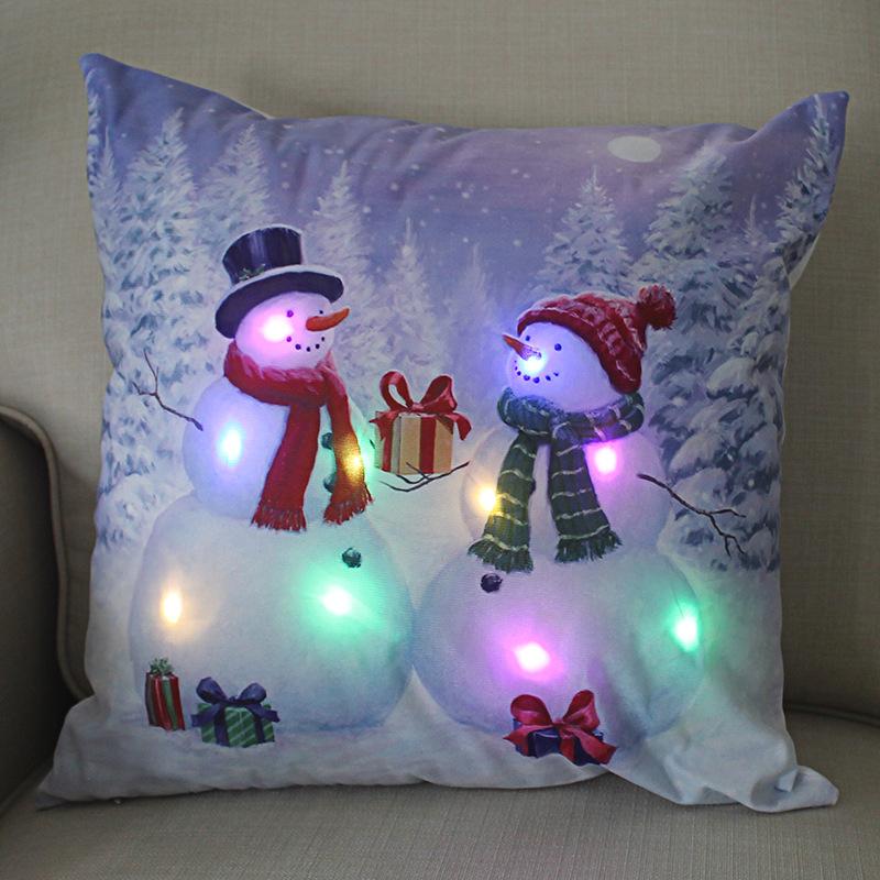 LED Licht Weihnachten Kissen Kissenbezug Weihnachtsmann Elch Schneeflocke Xmas Laterne Leuchten Kissenbezug Winter Feiertagsdekoration