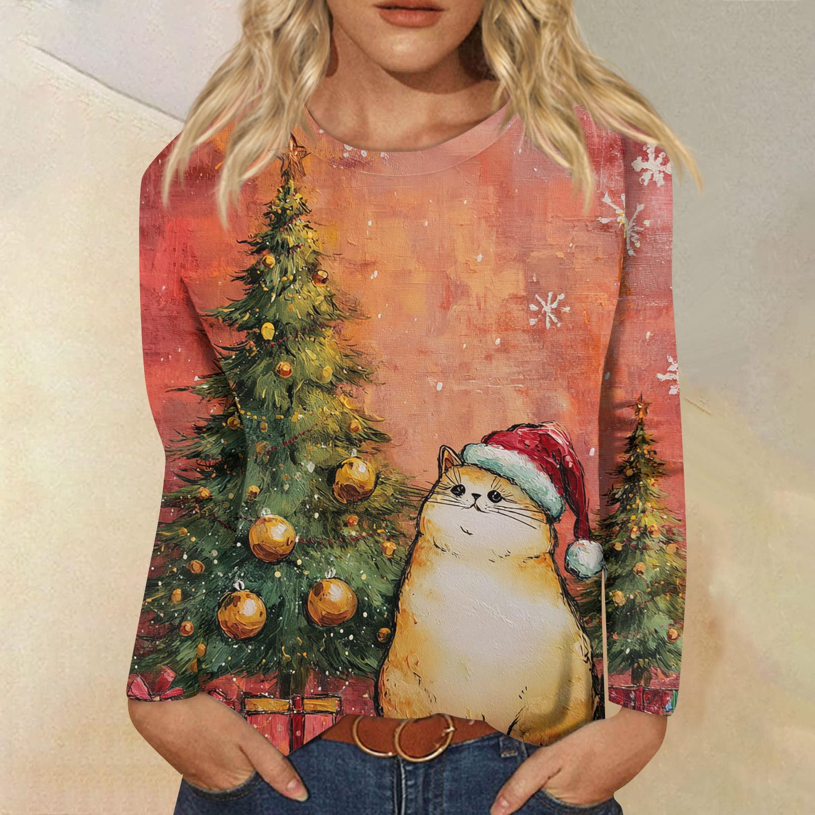 

Женское свободное удобное повседневное модное худи с круглым вырезом и рождественским принтом, с длинными рукавами XXXXL шафрановый