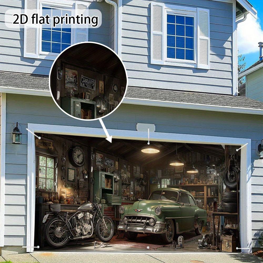 1pc Retro Garage Charm 2D Printed Garage Door Banner - Retro car and workshop scenes garage decoration event decoration