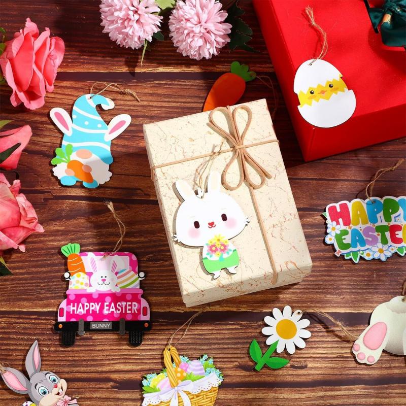 24 Stück Oster-Holzornamente Dekorative Hasen-Eier LKW-förmige Holzscheiben Feiertagsdekorationen Niedliche Hasen-Tischornamente