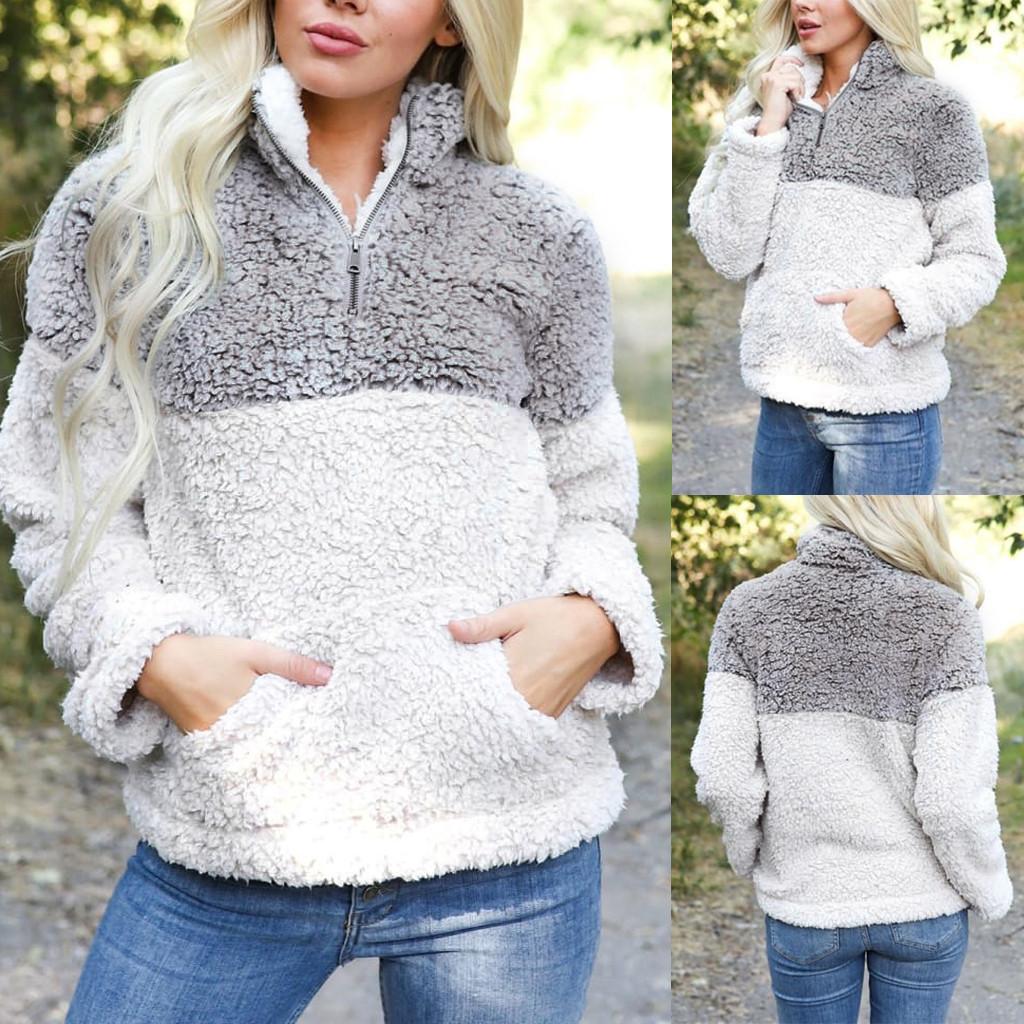 

Модные женские плюшевые пуловеры на молнии с длинными рукавами, блузки, топы, пальто