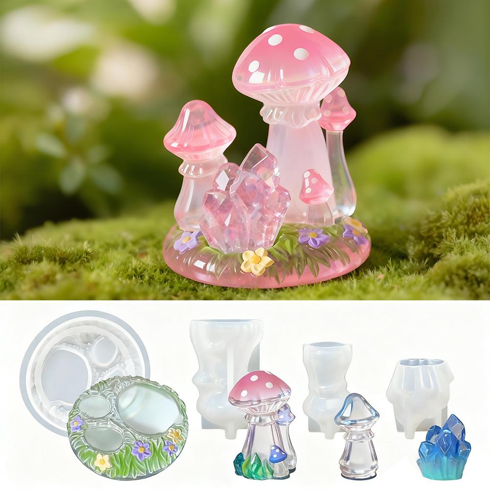 DM1285 DIY Mushroom Resin Silicone Mold Making 3D Gypsum Candle Holder Crystal Stone Molds for Home Concrete Ornaments