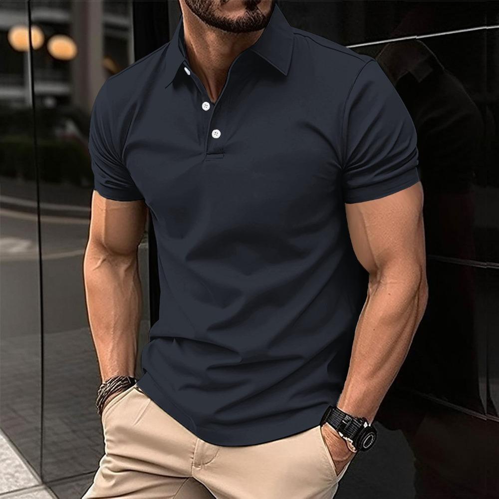 

Summer Men s Solid Color Lapel Casual Polo Shirt XXL сірий колір