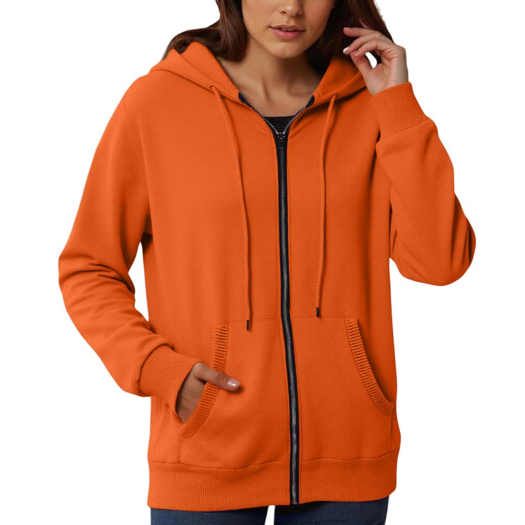 Women's Loose And Comfortable Zipper V-neck Long Sleeved Solid Color Pullover Sweatshirt Jacket