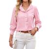 Women's Striped Long Sleeve Shirt V Neck Casual Button Down Shirt Lightweight Relaxed Fit Blouse for Everyday Wear