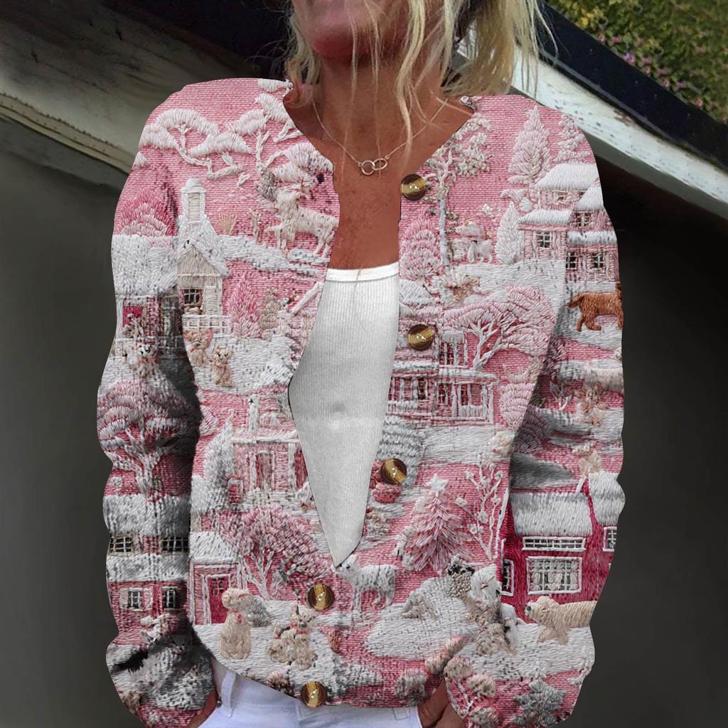 Dámská módní pletená svetrová bunda s dlouhým rukávem a zapínáním na knoflíky