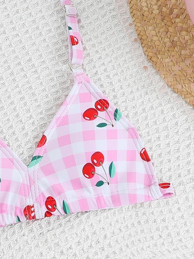 2025 Cute Girls' Three-Piece Bikini Swimsuit with Chest Pads for Middle and Older Children