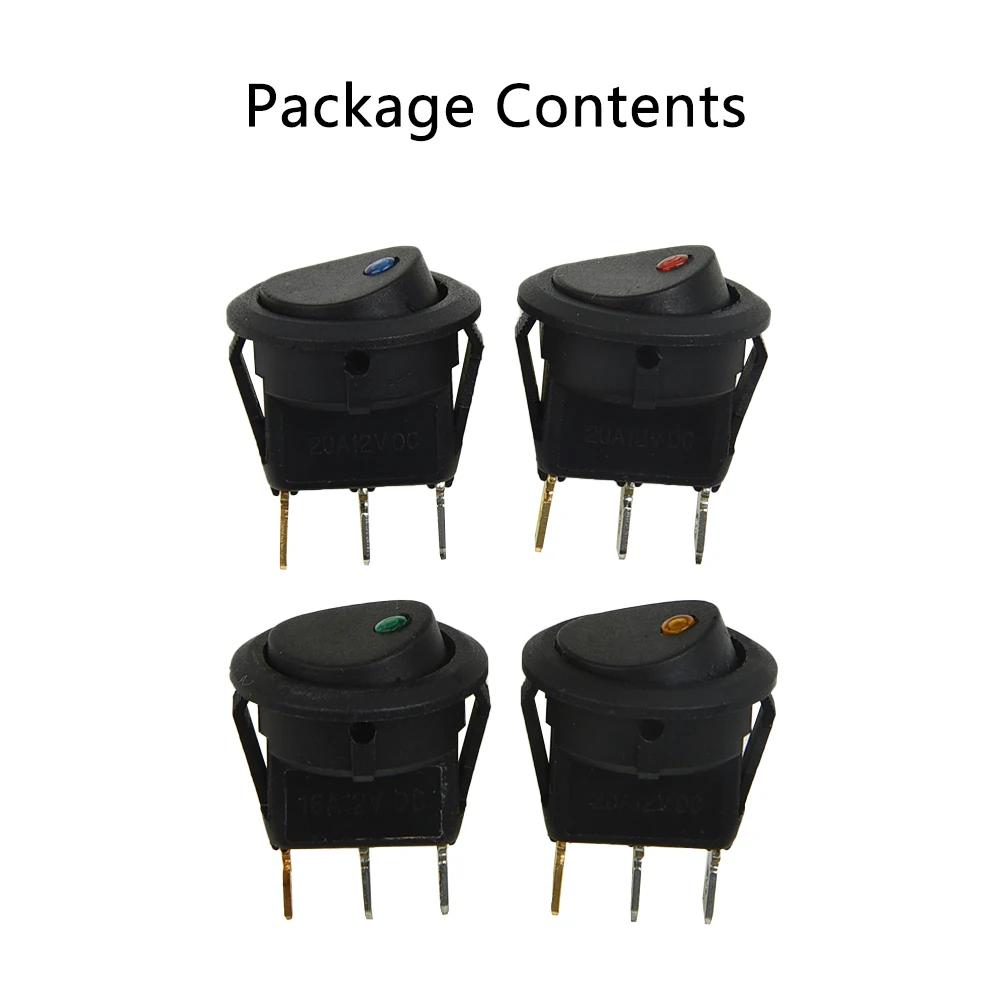 Rocker Switches Plastic Black 4Pcs Round Rocker LED Light Toggle for car flashing lights chassis lights dome lights 4Pc