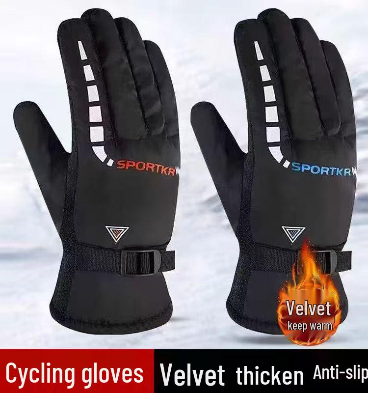 Popular Unisex Warm Waterproof Touchscreen Leather Cycling Gloves - Plush, Thick, Windproof for Winter