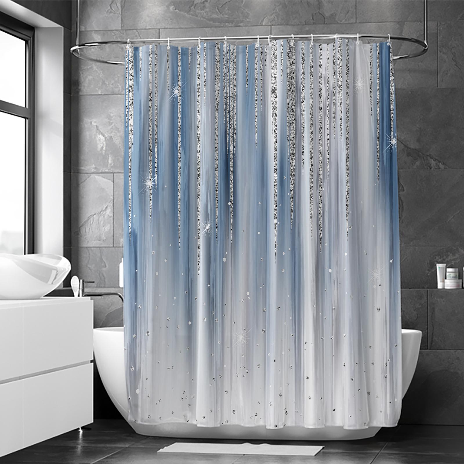 

Занавеска для душа с блестящим ромбовидным градиентным принтом, водонепроницаемая отделка, мягкая ткань, нескользящий коврик для ванной, 12 пластиковых крючков 180×200cm