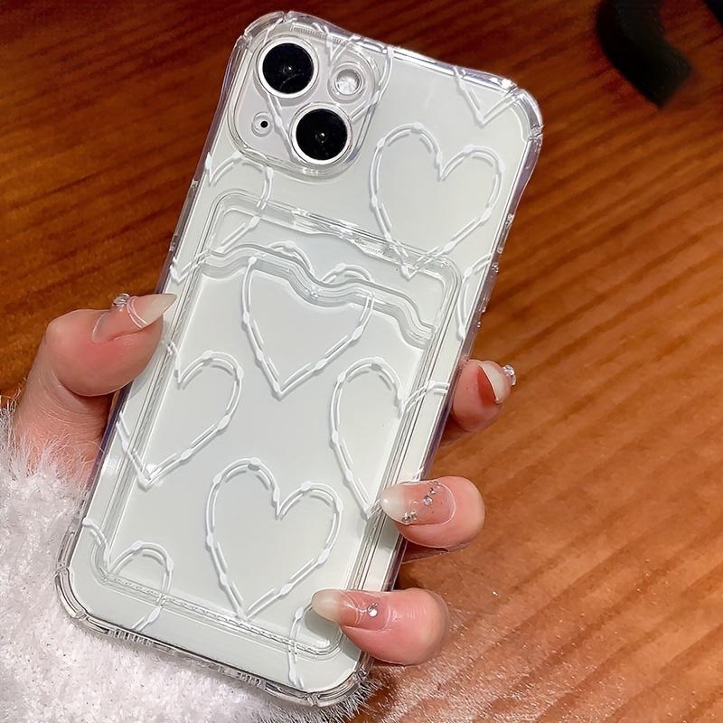 For iPhone 16 15 Pro Max Case White Big Love Heart Clear Phone Cases For iPhone 14 13 12 11 XS XR 7 8 Plus Wallet Card Bag Cover