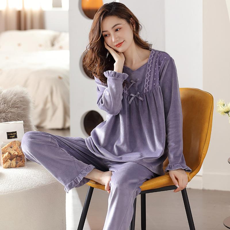 Pajamas Women'S Spring And Autumn Coral Fleece Thin Fleece Warm Women'S Winter Island Fleece Autumn And Winter Flannel Can Be Worn Outside Loungewear