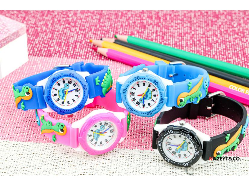 3D Cartoon Dinosaur Kids' Waterproof Quartz Watch - Boys & Girls Trendy Electronic Wristwatch