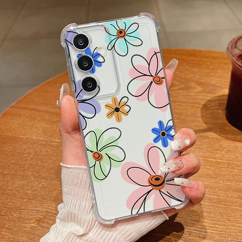 Blumenmuster Handyhülle Für Samsung Galaxy S26 S25 S24 S23 Ultra S22 S26 Plus S21 S24 S25 FE Transparent Stoßfest Weiche Abdeckung