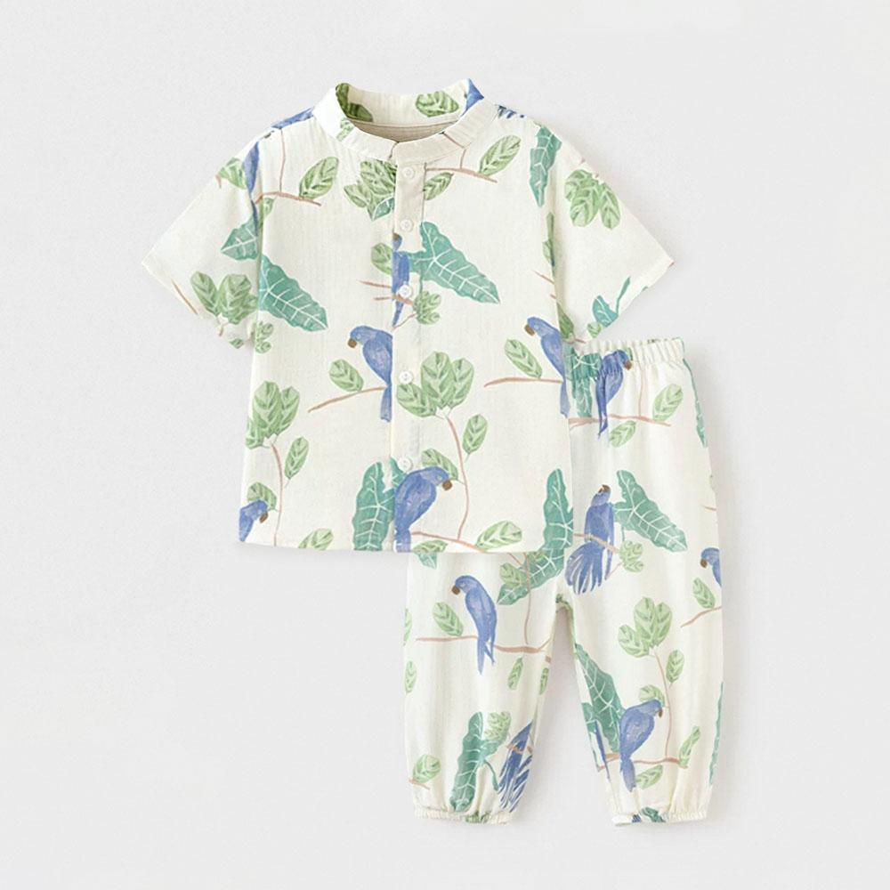 Spring Summer Organic Cotton Kids Clothes Set Cute Printed Short Sleeve Tshirt + Pant Baby Suits