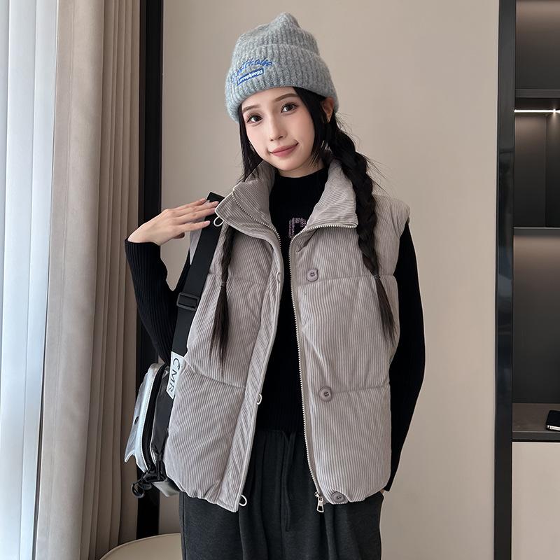 Corduroy Cotton-padded Jacket Vest Women's Short Winter New Korean Stand Collar Loose Cotton-padded Vest Vest Vest Vest.