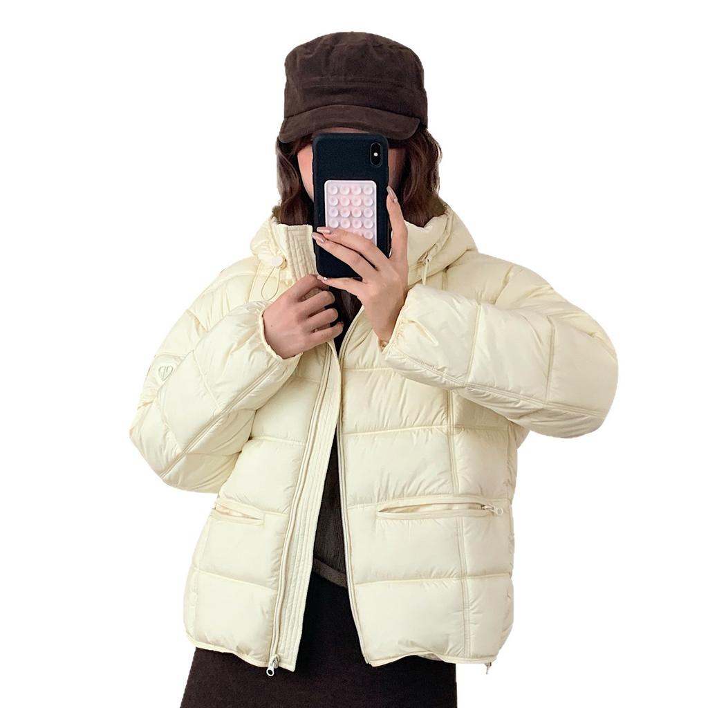 Winter new women's fashion temperament cold and warm puff down cotton clothes casual solid color hooded cotton clothes