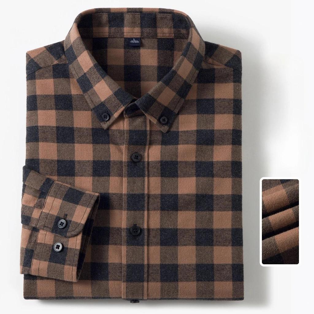 New In Shirt Plaid 100%cotton Brushed Long Sleeve Shirts for Men Slim Fit Casual Tops Hight Quality Designer Vintage Clothes