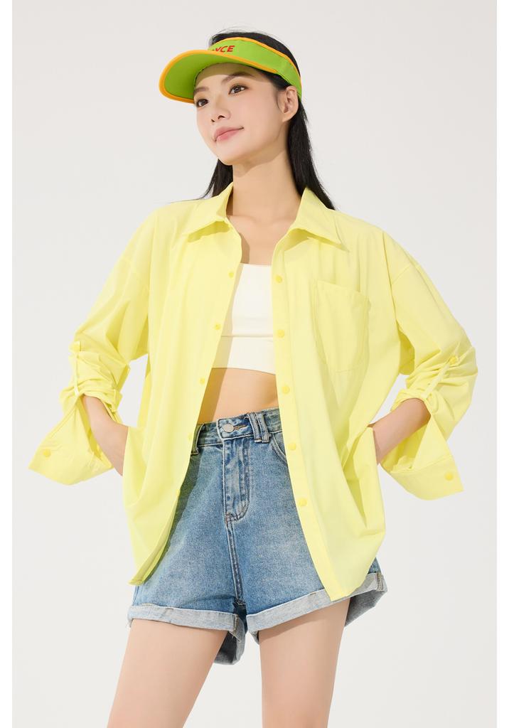 Summer sunscreen clothing lapel shirt women's light and breathable fashion outdoor ice mountaineering travel original yarn sunscreen clothing