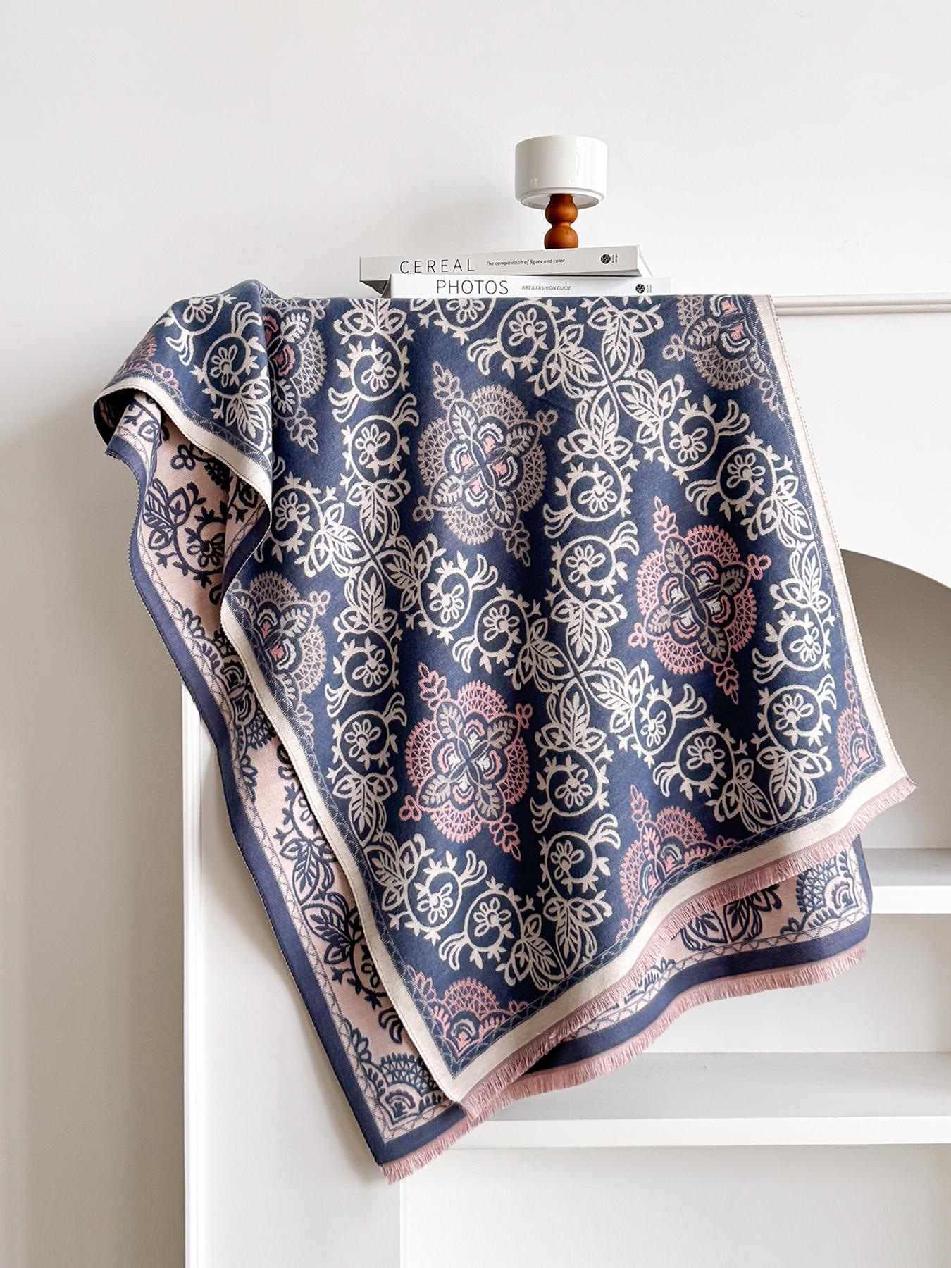 

Winter Elegance: Women S Patterned Scarf, Thick Faux Pashmina Two-Sided Shawls, Warm Foulard & Ladies Blanket Wraps