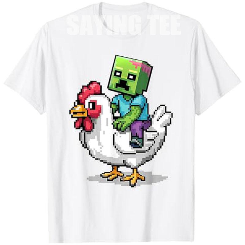 Funny Jockey Pixel Riding Chicken Jockey on A Chicken Lover TShirt Vintage Chicken Jockey Video Gamer Y2k Design Graphic Outfit S