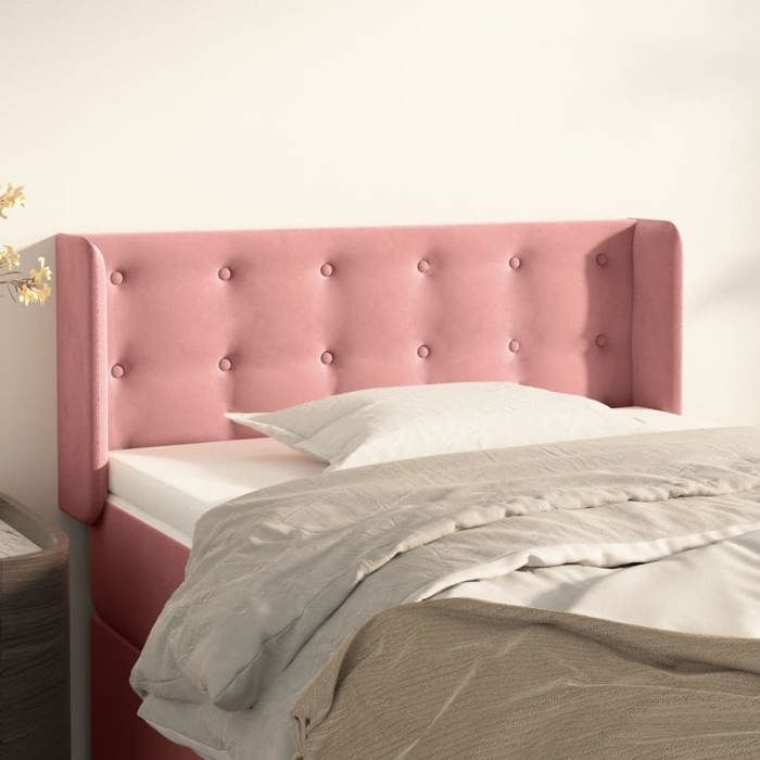 Tête de lit - Avec oreilles - Rose - Velours doux - 93 x 16 x 78/88 cm (hauteur réglable)