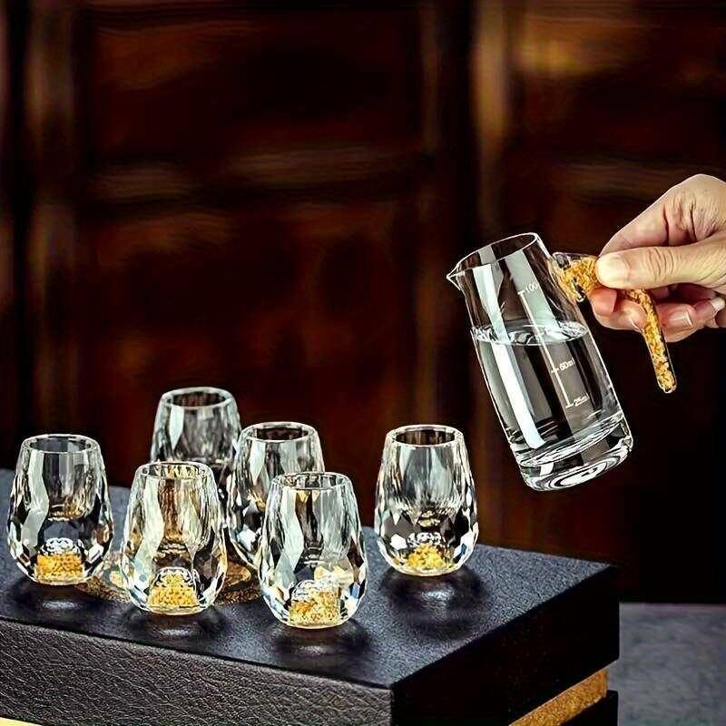 2Pcs/6Pcs Luxurious Crystal Golden Foil S Glass, 0.5Oz/15Ml, Exquisite Handcrafted Spirits Glasses For Whiskey, Vodka Cup