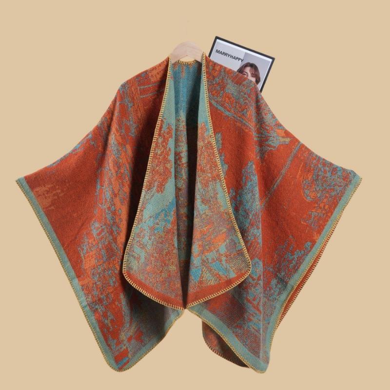 New Oriental Aesthetic Ink Double-sided Thickened Warm Shawl Women's Autumn and Winter Retro Premium Photo Shawl Cape