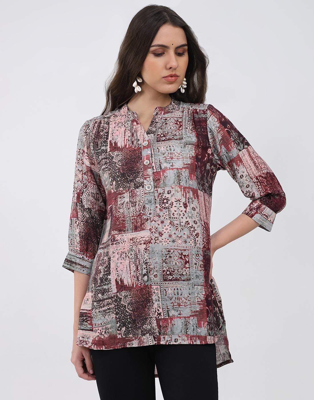 Monte Carlo Women s Round Neck 3/4 Sleeve Kurti XXL бордовый