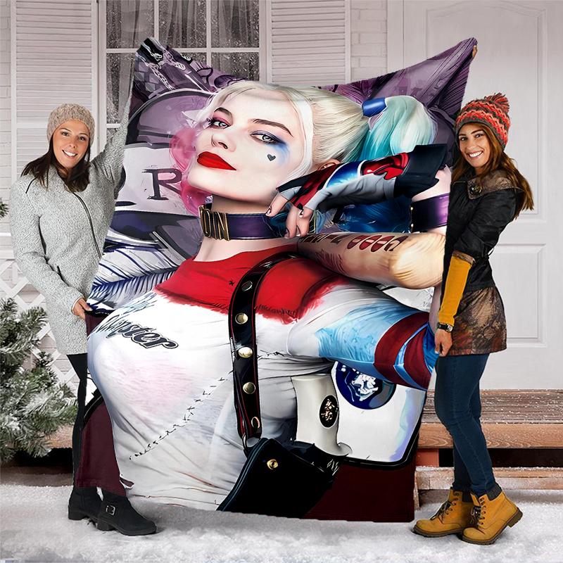 Harley Quinn Theme Printed Blanket - Perfect for Couch, Bed, Travel & Outdoor Use | Machine Washable, Cozy & Durable.