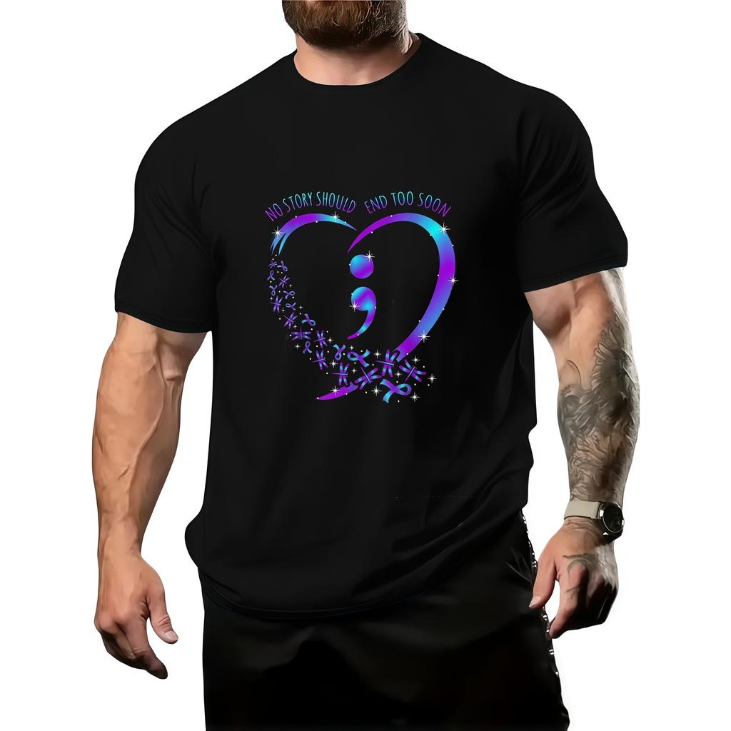 Suicide Awareness Support Graphic Tee Mens Plus Size Short Sleeve Cotton Tshirt For Casual Outdoor Wear