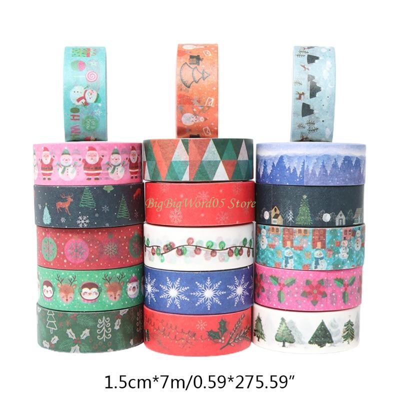 24TE 18 Rolls Christmas Washi Tapes Santa Snowflake Tree Patterns for Adults Kids DIY Gift Wrapping Scrapbook Masking Tape