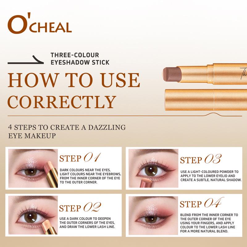 Paleta de Sombras de Ojos Tricolor OCHEAL: Lápiz de Sombra de Ojos Iluminador Mate, con Purpurina y Perlado para Estilos Europeos y Americanos.